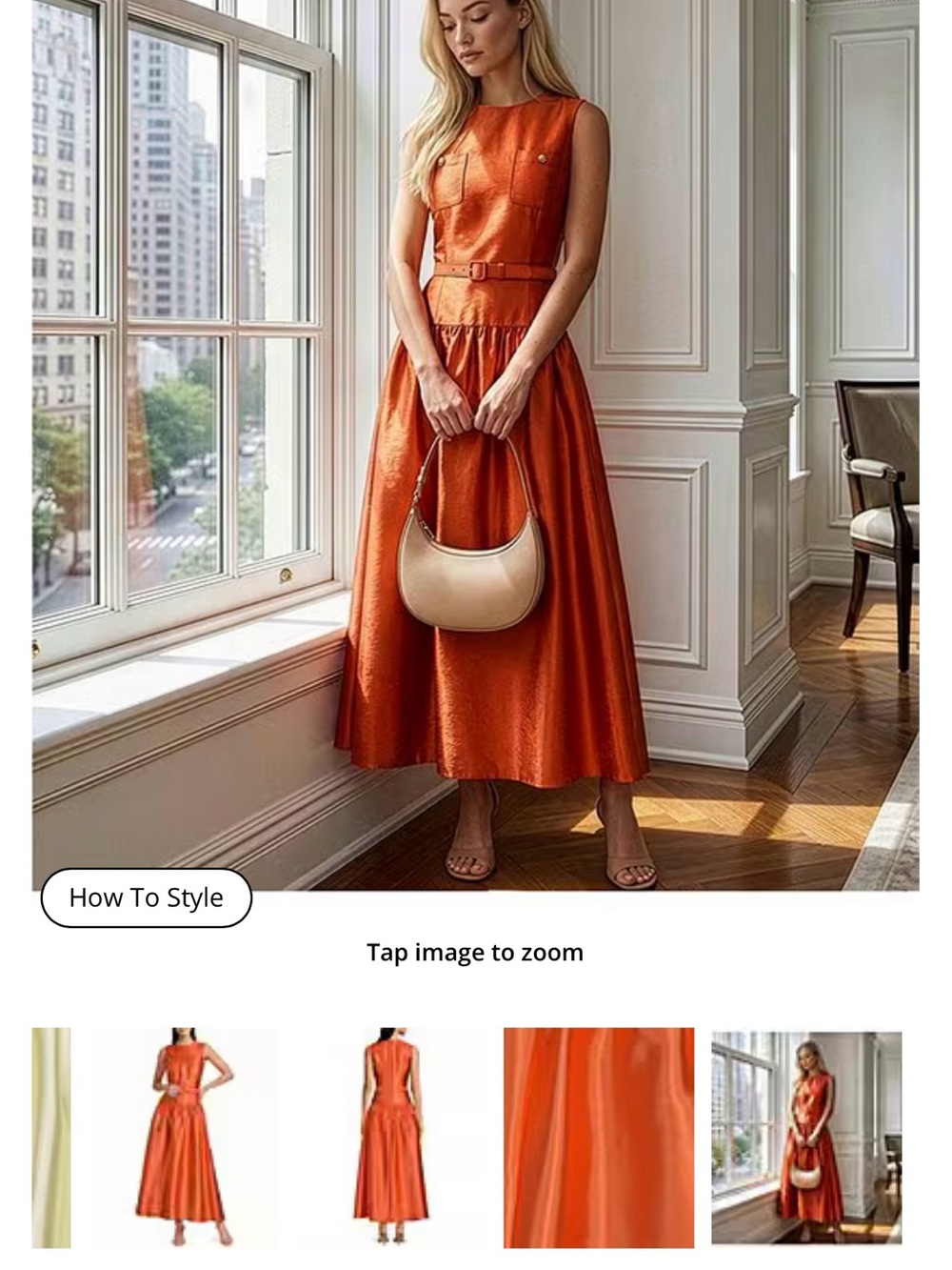 ANTONIO MELANI Burnt Orange Sleeveless Satin Midi Dress with Belt